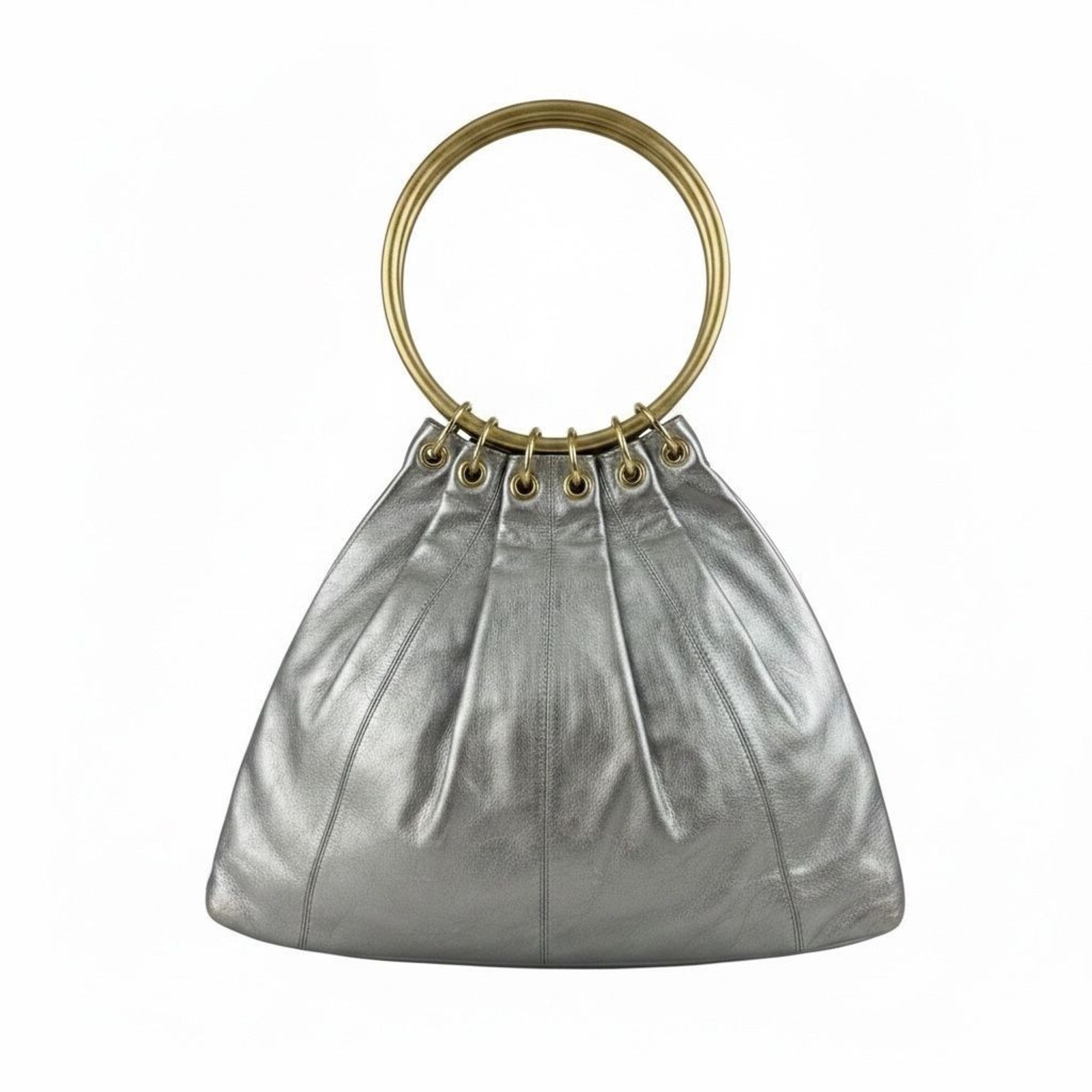 Vintage Y2k Trina Turk Gold/Silver Metallic Leather Satchel Shoulder Bag — image 7 of 7